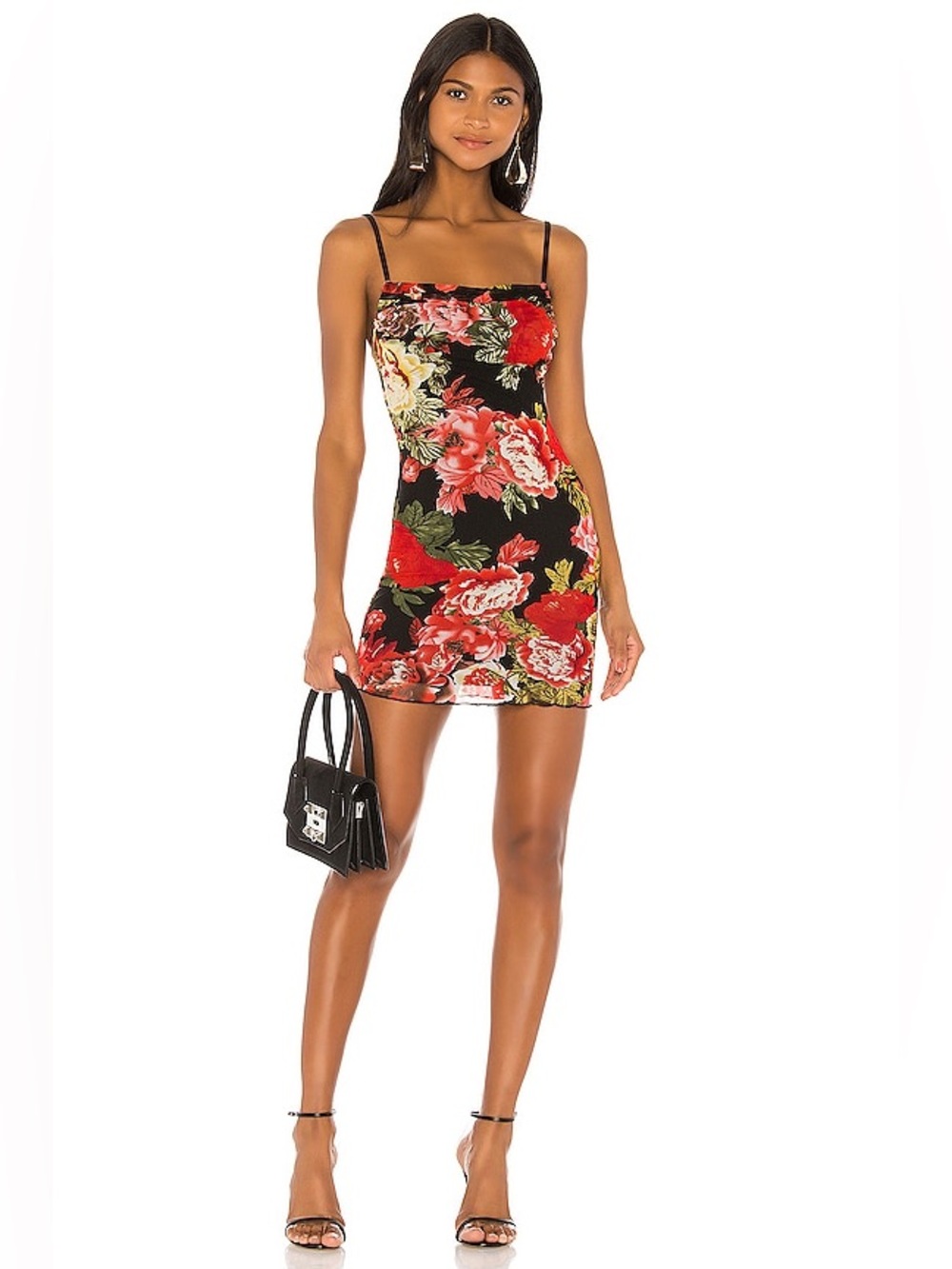 Superdown Marnie Floral Mesh Mini Dress Black Red Size S REVOLVE